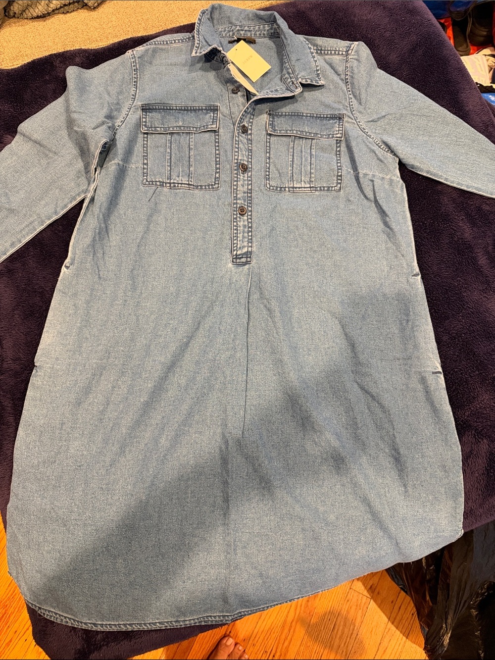 J. Crew Light Denim Button-Front Long Sleeve Shirt Dress
